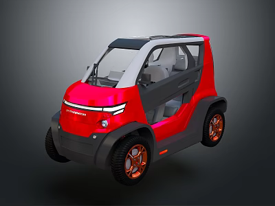 Red Compact Electric Car With Black White Accents And Orange Rims Modern Style 3d model