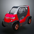 Red Compact Electric Car With Black White Accents And Orange Rims Modern Style