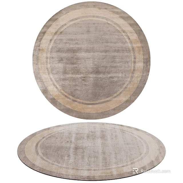 Round Area Rug With Concentric Circle Patterns In Neutral Beige Brown Textured Surface 3d model 