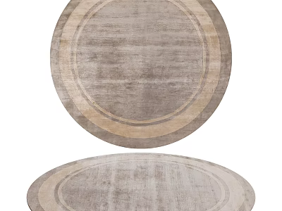 Round Area Rug With Concentric Circle Patterns In Neutral Beige Brown Textured Surface 3d model