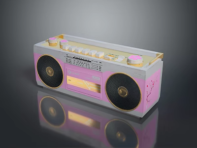Retro Pink White Computer Speaker With Black Speakers Cherry Blossom Design Top Buttons And Reflection 3d model