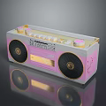 Retro Pink White Computer Speaker With Black Speakers Cherry Blossom Design Top Buttons And Reflection