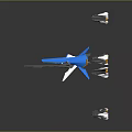 Main Blue Sci-Fi Aircraft Model With White Accents And Smaller Miniature Units