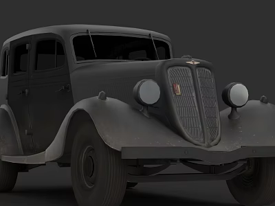 Vintage Black Classic Car Front View With Round Headlights And Grille 3d model