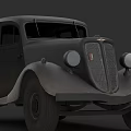 Vintage Black Classic Car Front View With Round Headlights And Grille