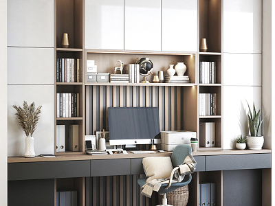 Modern desk and chair bookcase desk and chair combination model