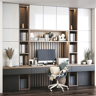 Modern desk and chair bookcase desk and chair combination 3d model