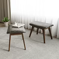 Modern Upholstered Stools With Gray Cushions And Wooden Legs In Living Room