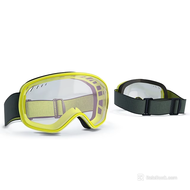 Protective Ski Goggles With Yellow Frame Black Strap And Transparent Lens For Sports 3d model 