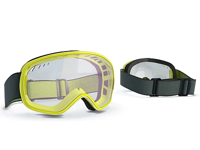 Protective Ski Goggles With Yellow Frame Black Strap And Transparent Lens For Sports 3d model