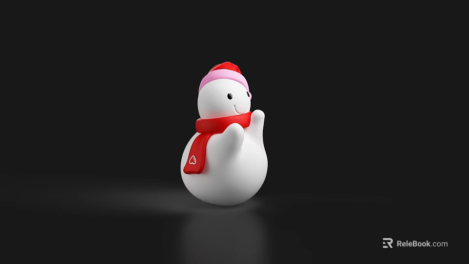 Cute Snowman Plush Toy With Red Hat Scarf And White Body 3d model 