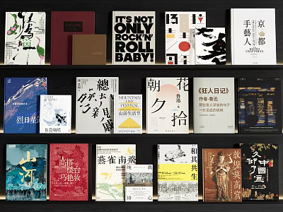 Diverse Books And Magazines With Artistic Covers On Shelf 3d model