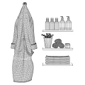 Organized Bathroom Storage Shelves With Bath Products Towels Robe And Small Plant