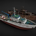 Two Ships Including Modern White Vessel With Crane Lifebuoys And Old Rusty Brown Boat
