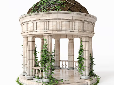 Stone Dome Structure With Columns And Climbing Green Vines Around It 3d model
