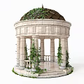 Stone Dome Structure With Columns And Climbing Green Vines Around It 3d model