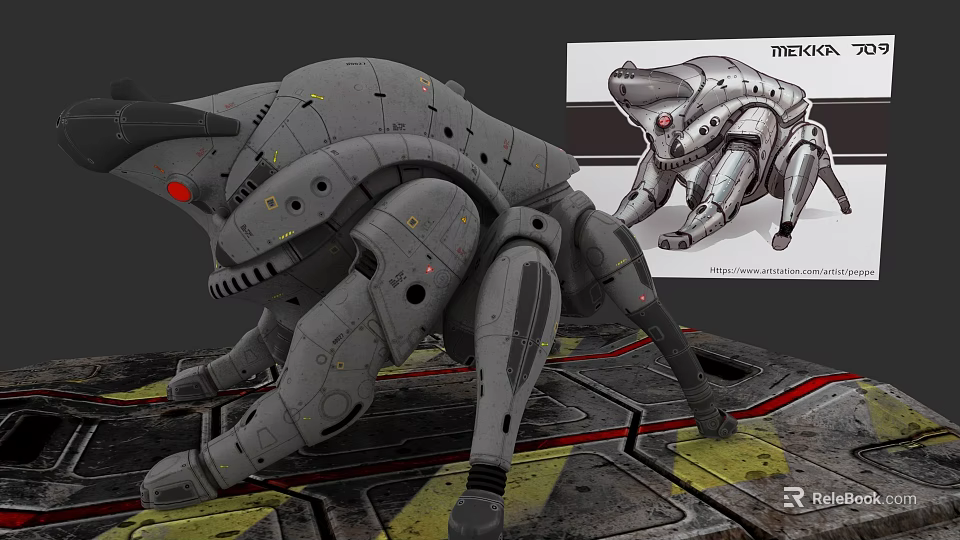 Detailed Futuristic Robotic Spider With Gray Armor Red Eyes And Legs 3d model 