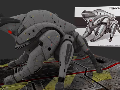 Detailed Futuristic Robotic Spider With Gray Armor Red Eyes And Legs 3d model