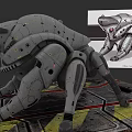 Detailed Futuristic Robotic Spider With Gray Armor Red Eyes And Legs
