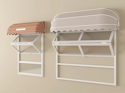 Brown and Beige Awnings with White Metal Frames and Multiple Shelves 3d model