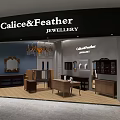 Elegant Calice and Feather Jewellery Store Interior With Luxury Display Cabinets And Chandelier