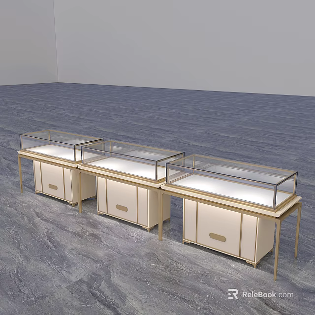 Light Beige Modern Display Shelves With Glass Top Storage Cabinets And Metal Legs For Retail Store 3d model 