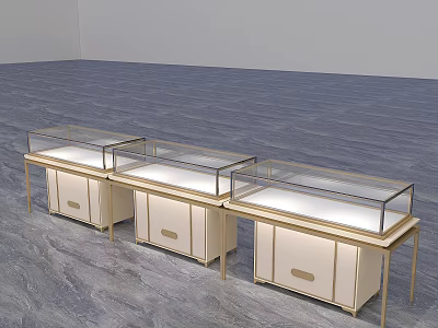 Light Beige Modern Display Shelves With Glass Top Storage Cabinets And Metal Legs For Retail Store 3d model