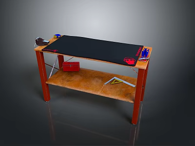 Dining Table With Black Table Mat Red Storage Box And Lower Wooden Shelf 3d model