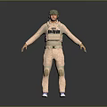 Game Movie Character In Pink Jumpsuit With Helmet Tactical Vest Knee Pads And Blue Shoes