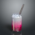 Refreshing Pink And White Gradient Beverage In Glass With Ice Cubes Straw And Black Pearls