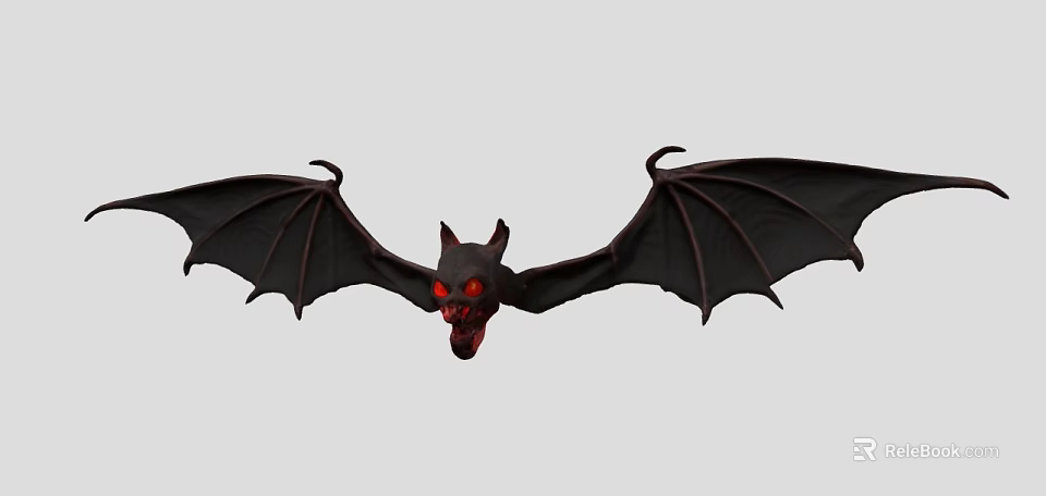 Black Winged Bat Flying With Spread Wings And Red Eyes In Air 3d model 