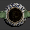 Antique Decorative Vase With Green Handles Blue Yellow Floral Patterns And LASORBITO Inscription