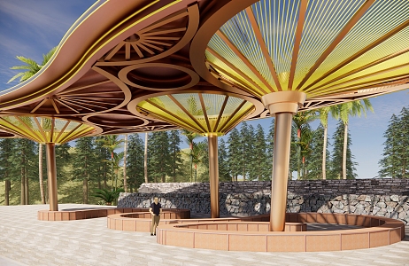 Modern Corridor Arc Umbrella-shaped Park Pavilion 3d model