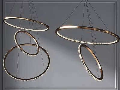 Modern Metallic Circular Ring Chandelier With Multiple Layers And LED Lights 3d model