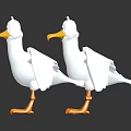 White Seagulls With Orange Feet Spread Wings Cartoon 3D Models On Dark Background With Reflections