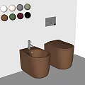 Modern Beige Toilet And Washbasin With Chrome Faucet On White Wall