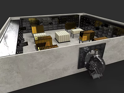 Secure Bank Vault Interior With Stacked Gold Bars And Heavy Duty Door 3d model