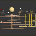 Steampunk Tiered Lighting Combinations With Rotating Brass Gears And Colorful Spheres