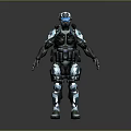 Futuristic Mechanical Armor Character With Blue And Black Full Body Design