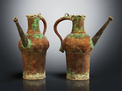 Vintage Style Electric Water Kettles With Bronze Finish Curved Handles And Long Spouts 3d model