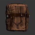 Brown Cylindrical Household Storage Item With Stitched Design And Leather Strap Buckle