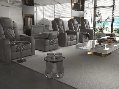 Luxury Modern Living Room Interior Design With Premium Leather Recliner Seats And Marble Coffee Table 3d model