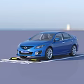 Blue Mazda Car Parked In Parking Spot With Parking Assist Sensors