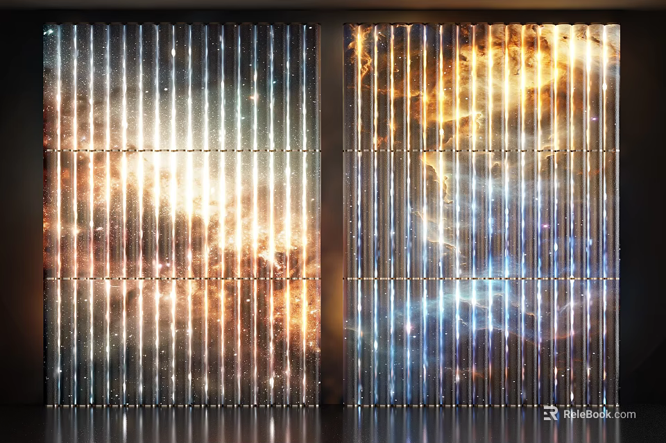 Modern Decorative Background Wall With Striped Panels And Colorful Light Projections 3d model 