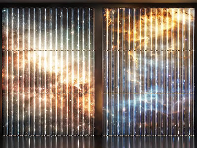 Modern Decorative Background Wall With Striped Panels And Colorful Light Projections 3d model