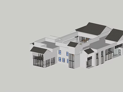 Rural Self Built House Modern Design With Black Roof White Walls And Multiple Windows 3d model