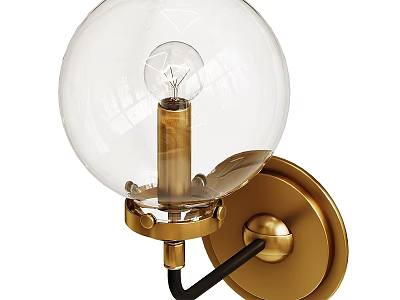 Modern Wall Lamp With Transparent Glass Globe Gold Metal Base And Visible Bulb 3d model