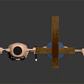 Two Marionette Puppets With Strings And Wooden Control Bar In Different Colors