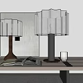 Table Lamps With Pleated Shades Different Dark Bases On Wooden Table Open Book White Cup
