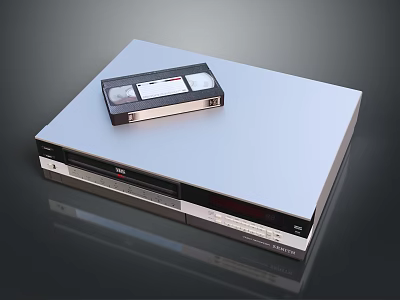 Silver VHS Video Recorder With Classic VHS Tape Placed On Top Surface 3d model